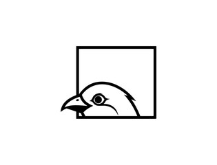 Bird silhouette graphic within a square black and white design