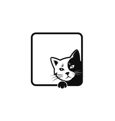 Black and white cat graphic design illustration on black background