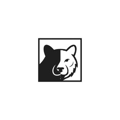 Black and white graphic illustration of a bear face divided by color suitable for various design projects