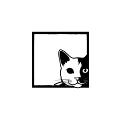 Cat portrait vector illustration black and white design