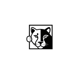 Conceptual logo of a big cat face in black and white