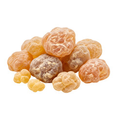 Natural resin pieces for incense and aromatherapy on a white background  