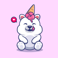 Cute Polar Bear Eating Ice Cream Cartoon