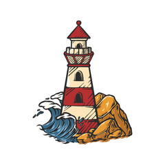 Lighthouse illustration hand drawn colorful