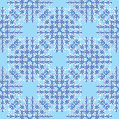 Monochrome Christmas seamless vector snowflake texture on blue background. Monochrome seasonal pattern for wrapping paper, greeting cards, invitations, gift boxes and web background.