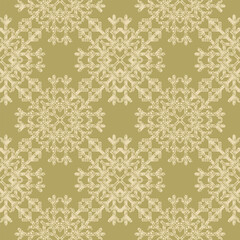 Beautiful Christmas seamless vector snowflake texture on beige background. Monochrome seasonal pattern for wrapping paper, greeting cards, invitations, gift boxes and web background.
