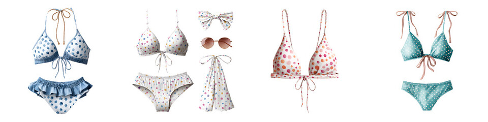 Watercolor Bikini and Beach Accessories Set on White Background