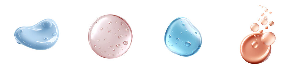 Set of Cosmetic Gel Droplets in Various Colors Isolated on White