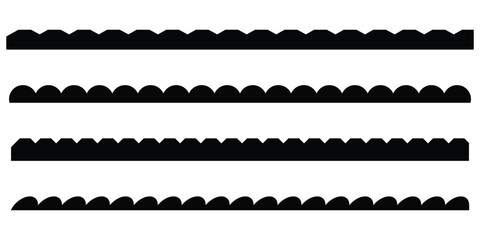 Set of scalloped border. Scalloped border edge set. Different pattern scallop edge vector borders. EPS 10. 