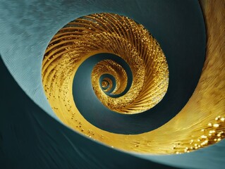 Abstract Art Curving Forms Golden Lines Teal Background Modern Design Flowing Shapes Dynamic Visual Opulence Pattern Texture Digital Illustration