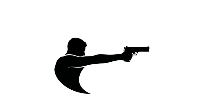 Silhouette of a person aiming a handgun in a shooting stance, vector illustration