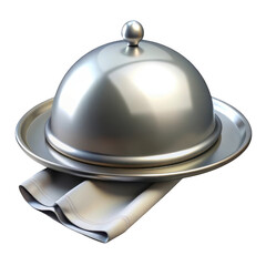 Fototapeta premium 3D Silver Cloche Icon - Service, Presentation, Isolated on Transparent Background