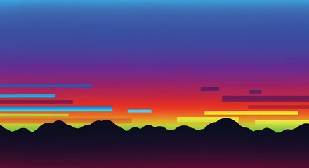 Abstract landscape with colorful sunset background
