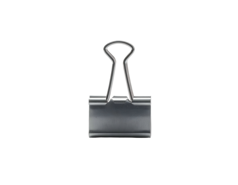 Metal binder clip, shiny, with two silver arms holding it