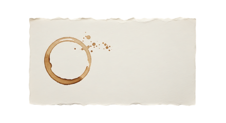 Coffee stain ring on textured paper with torn edges