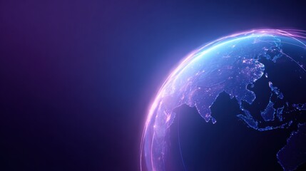 Fototapeta premium Illuminated Globe Outline with Elegant Indigo to Violet Gradient - Minimalistic Global Business Concept