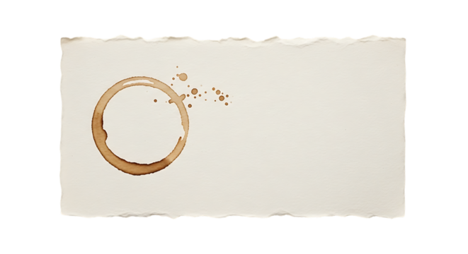 Coffee stain ring on textured paper with torn edges