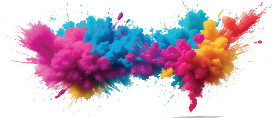 Colorful explosion of powder vibrant hues creating a dynamic splash perfect for Holi festival designs or abstract backgrounds