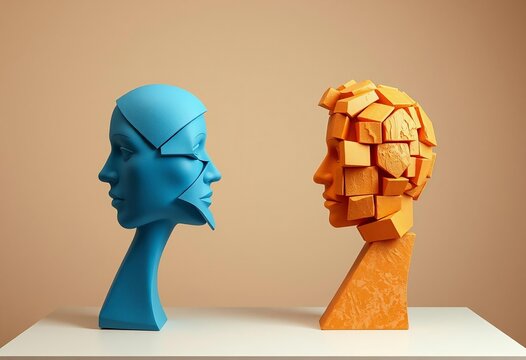 Man and woman 3D illustration of human head and brain with anatomy and business concept