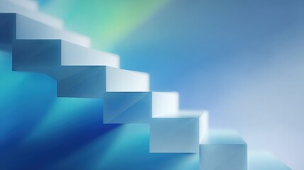 Ascend to Progress: Minimalist Staircase Arrow in Indigo to Cyan Gradient - Metaphor for Success and Growth