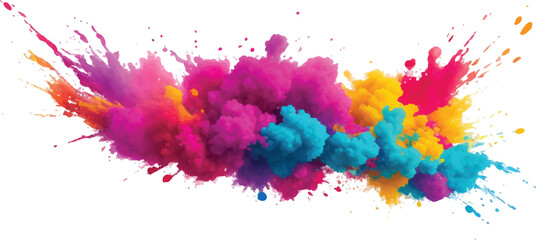 Colorful powder explosion vibrant holi paint splash isolated on white background for festive designs and creative projects