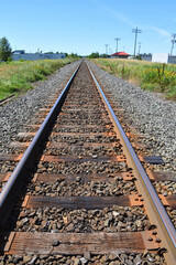 Fototapeta premium The railway in summer, Montmagny, Québec, Canada