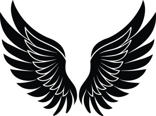 Black feathered angel wings silhouette graphic vector