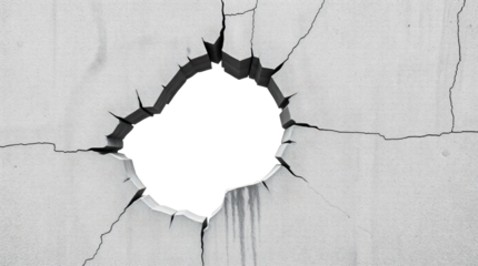 Transparent holes in the cracked old gray concrete wall