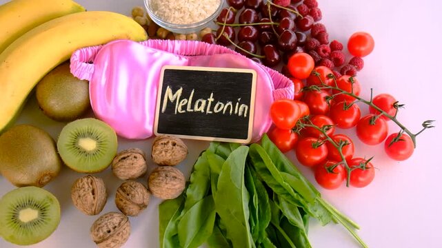 Foods containing melatonin on a beautiful background. Selective focus.