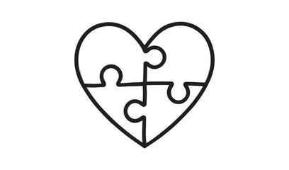 Heart shaped puzzle with four interlocking pieces symbolizing connection and love