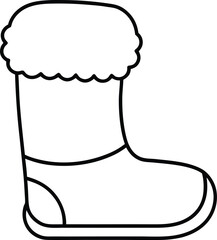 Minimalist black line art Santa boot with fluffy trim