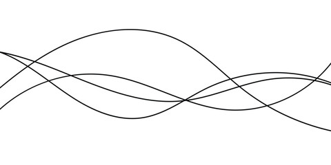 Abstract black flowing doodle lines. Isolated thin flowing wiggle lines on white background. Thin curved wavy line stripes on white background. EPS 10. 