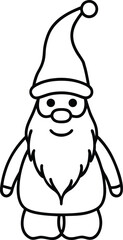 Christmas gnome line art with long beard tall hat drawing 1