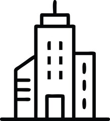 Black and white simple line drawing of a multi story office building