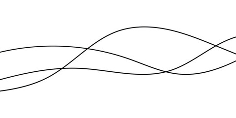 Thin curved wavy line stripes on white background. Abstract black flowing doodle lines. Isolated thin flowing wiggle lines on white background. EPS 10. 