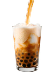 Cup of milk bubble tea with straw isolated on transparent background, ideal for cafe and lifestyle visuals.