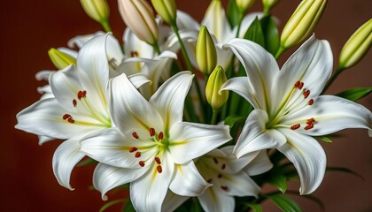 Obraz premium Elegant white lilies arranged in a lush bouquet, floral, arrangement