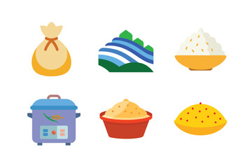 Collection of rice related icons and illustrations