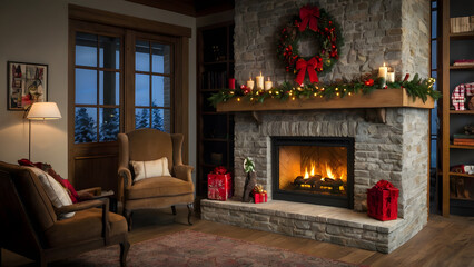 fireplace with christmas decorations