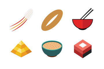 Set of six isometric food icons on white background