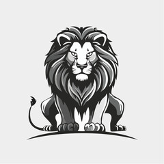 A majestic lion head in grayscale, facing forward, with detailed mane