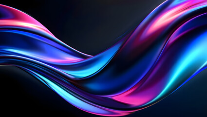 Abstract iridescent fluid wave with vibrant neon colors on black background