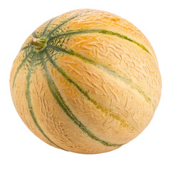A whole cantaloupe fruit isolated on a transparent background