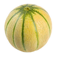 A whole cantaloupe fruit isolated on a transparent background