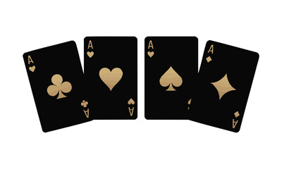 Four Ace Playing Cards Black and Gold Vector Illustration Set, easily editable.