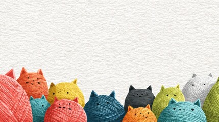 Colorful cartoon cat illustrations against a textured white background with copy space