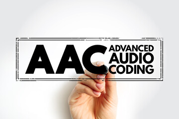 AAC - Advanced Audio Coding is an audio coding standard for lossy digital audio compression, acronym stamp concept background