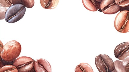 Watercolor coffee beans border design for beverage and food imagery