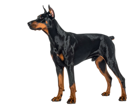 Powerful black and tan canine, alert stance, muscular build
