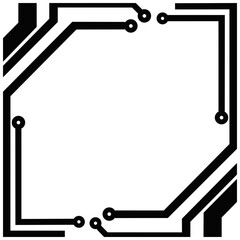 Tech Circuit Frame. Electronic Circuit Pattern in Minimal Black Art Style